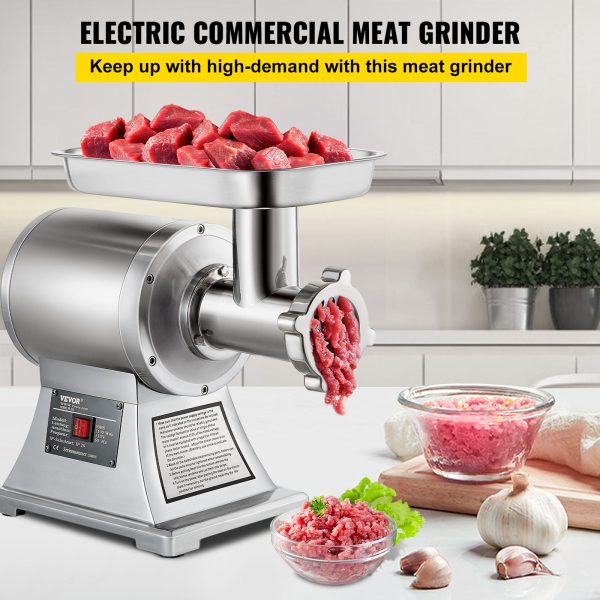 VEVOR 1.5HP 1100W Meat Grinder Stainless Steel 220 RPM Electric Meat Grinder, Heavy Duty Meat Mincer Machine for Industrial and Home Use - Image 2