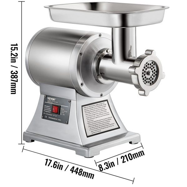 VEVOR 1.5HP 1100W Meat Grinder Stainless Steel 220 RPM Electric Meat Grinder, Heavy Duty Meat Mincer Machine for Industrial and Home Use - Image 8