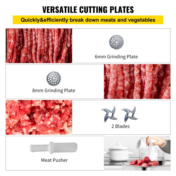 VEVOR 1.5HP 1100W Meat Grinder Stainless Steel 220 RPM Electric Meat Grinder, Heavy Duty Meat Mincer Machine for Industrial and Home Use - Image 3