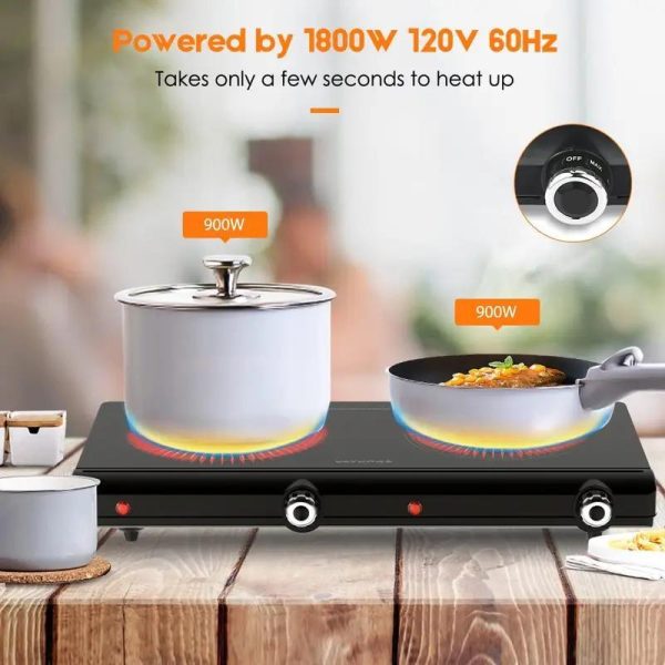 VAYEPRO Electric Hot Plate for Cooking, Infrared Double Burner,Electric Cooktop 2 Burner,1800W Portable Electric Stove,Heat-up In Seconds,Countertop Cooktop for Dorm,Compatible with All Cookware - Image 6