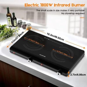VAYEPRO Electric Hot Plate for Cooking, Infrared Double Burner,Electric Cooktop 2 Burner,1800W Portable Electric Stove,Heat-up In Seconds,Countertop Cooktop for Dorm,Compatible with All Cookware