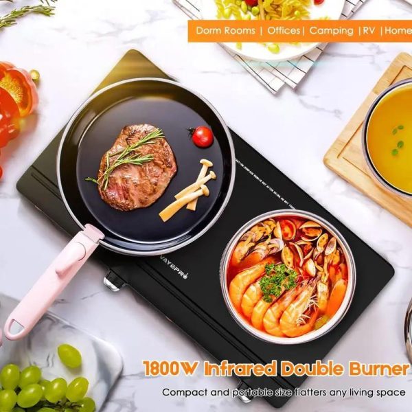 VAYEPRO Electric Hot Plate for Cooking, Infrared Double Burner,Electric Cooktop 2 Burner,1800W Portable Electric Stove,Heat-up In Seconds,Countertop Cooktop for Dorm,Compatible with All Cookware - Image 5