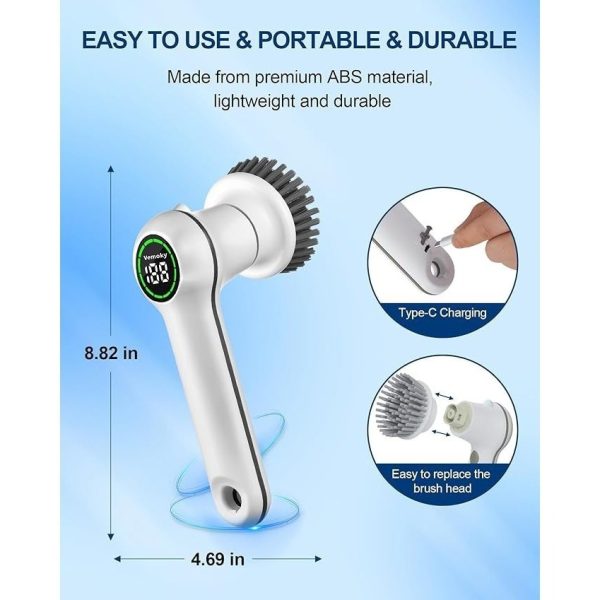 Electric Spin Scrubber Cordless Power Cleaning Brush Power Shower Scrub Machine Rechargeable 2 Adjustable Speeds and 4 Replaceable Cleaning Heads Kit for Kitchen Bathroom Bathtub Tub Floor Tile - Image 2