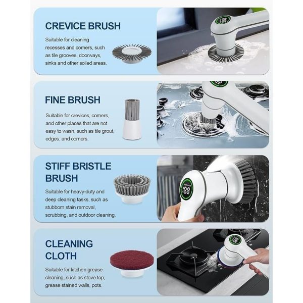 Electric Spin Scrubber Cordless Power Cleaning Brush Power Shower Scrub Machine Rechargeable 2 Adjustable Speeds and 4 Replaceable Cleaning Heads Kit for Kitchen Bathroom Bathtub Tub Floor Tile - Image 5