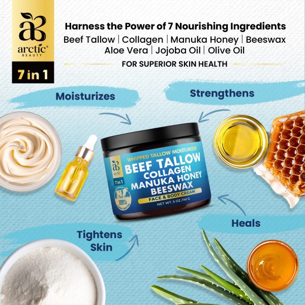 ARCTIC BEAUTY! Whipped Beef Tallow Moisturizer: All-in-One Face & Body Cream with Collagen, Manuka Honey, & Beeswax for All Skin Types, Grass-Fed & All-Natural - Image 6