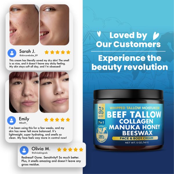 ARCTIC BEAUTY! Whipped Beef Tallow Moisturizer: All-in-One Face & Body Cream with Collagen, Manuka Honey, & Beeswax for All Skin Types, Grass-Fed & All-Natural - Image 8