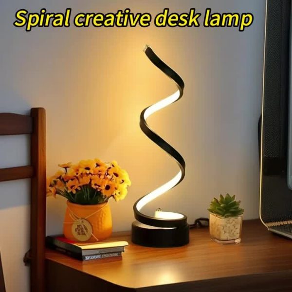 Bedside Table Lamp for Bedroom - 2/1 Pack Touch Lamp USB C Charging Ports, 3 Way Dimmable Modern Minimalist Dimmable Spiral Table Lamp for Living Room, Desk, LED Bulb Included (Black/White) - Image 14