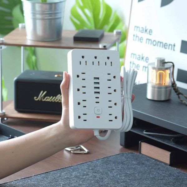 Power Strip Surge Protector With Usb Ports Extension Cord With Multiple Outlets Usb Wall Plug, Multi Plug Outlet Extension Cord With Usb Ports Power Outlet Extension Long Extension Cord With Multiple Outlets, Plug Adapter Desk Power Extension Cord Connector Multiple Outlet Expander Extension Board.17-in-1 Flat Plug Power Strip 11 Spacious AC Outlets With 6 USB Ports (including 2 Type-C) With Overload Protection - Image 12