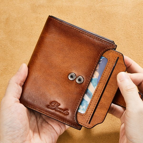 [RFID Anti-theft Wallet] RFID Anti-theft Vintage Men's Top Layer Cowhide Wallet - Large Capacity 18 Card Slots Zipper Wallet Can Hold Coins Mobile Card Holder Can Hold Driver's License, 2 Large Banknote Slots - Image 12