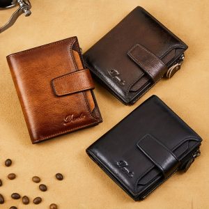 [RFID Anti-theft Wallet] RFID Anti-theft Vintage Men's Top Layer Cowhide Wallet - Large Capacity 18 Card Slots Zipper Wallet Can Hold Coins Mobile Card Holder Can Hold Driver's License, 2 Large Banknote Slots