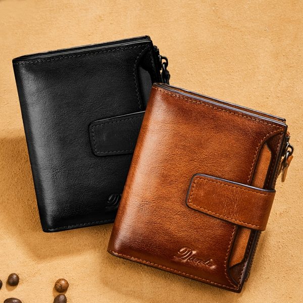 [RFID Anti-theft Wallet] RFID Anti-theft Vintage Men's Top Layer Cowhide Wallet - Large Capacity 18 Card Slots Zipper Wallet Can Hold Coins Mobile Card Holder Can Hold Driver's License, 2 Large Banknote Slots - Image 8