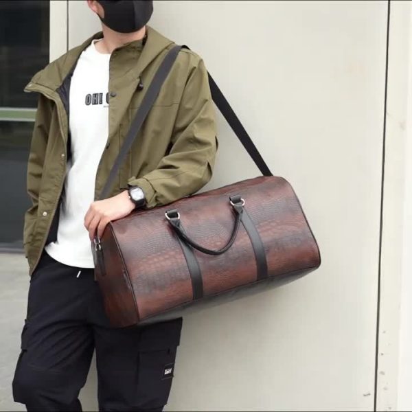 [Retro Duffel Bag] Durable Retro Crocodile-Textured Large Capacity Travel Duffel Bag | Unisex Vacation Luggage, Deep Brown/Black, Versatile Gift for Men & Women - Image 13