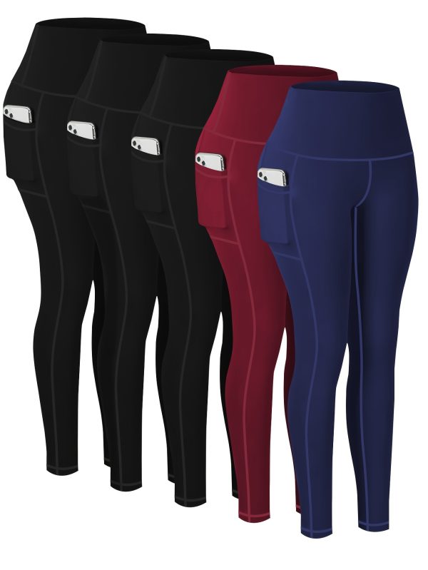 5-Pack Plus Size Sports Leggings For Women, High-Waisted Cropped Yoga Pants With Pockets, Fitness Running Compression Tights - Breathable & Moisture-Wicking Fabric - For Spring & Autumn - Ideal for Yoga, Running & Fitness - Perfect Gift for Active Women - Image 2