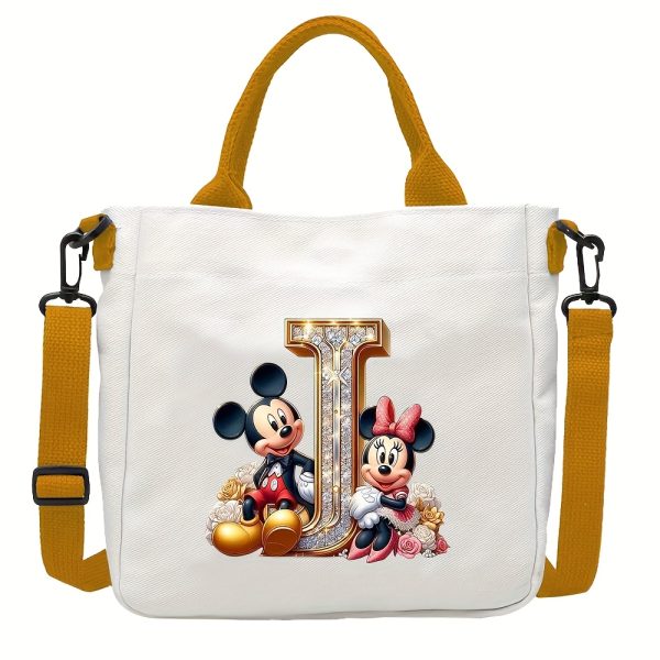 [DISNEY Crossbody Bag] DISNEY Large Capacity Crossbody Bag | White with Golden Lettering, Yellow Adjustable Strap, Durable Commuter & Travel Shoulder Bag for Women, Perfect Birthday Gift, Playful Design, Goldtoned Lettering, Mickey & Minnie Mouse - Image 19