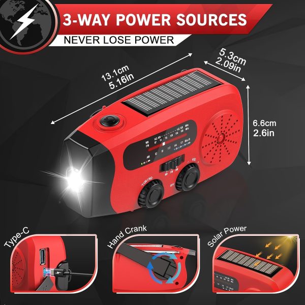 Emergency Radio: Solar-Powered, Power Bank, Hand Crank, AM/FM NOAA Portable Weather Radio, 2000 MAh Mobile Power, USB Charging, Solar, With LED Flashlight, Hurricane - Image 3