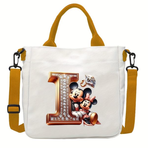 [DISNEY Crossbody Bag] DISNEY Large Capacity Crossbody Bag | White with Golden Lettering, Yellow Adjustable Strap, Durable Commuter & Travel Shoulder Bag for Women, Perfect Birthday Gift, Playful Design, Goldtoned Lettering, Mickey & Minnie Mouse - Image 17