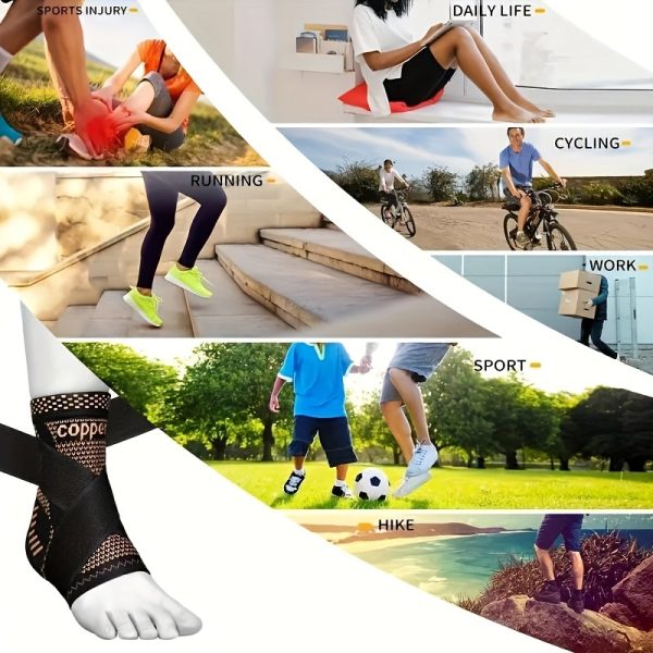 Copper Ankle Support: Adjustable Compression Foot And Ankle Brace, Suitable for Sports And Fitness - 2 Packs - Fits Adult Men And Women, Size: 7.5-12.2 Inches / 19-31 Cm (Ankle Circumference) - Image 4