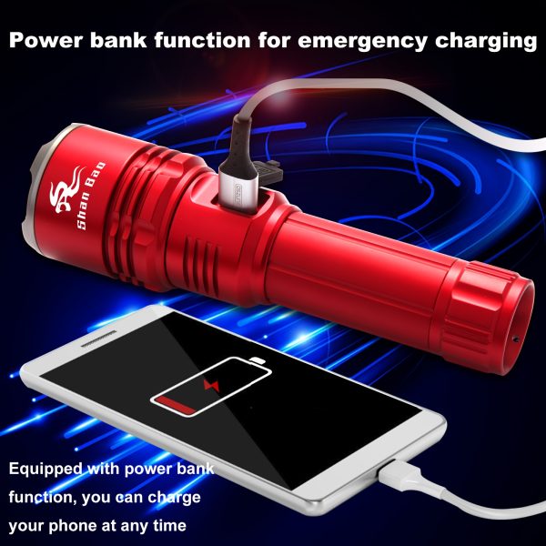 Shan Bao Red LED Flashlight - Zoomable, Rechargeable, 5000mAh Battery, High-Power Light Source for Outdoor Use, Ignites Fire, Includes USB Cable & Gift Box, Flashlight Rechargeable - Image 8