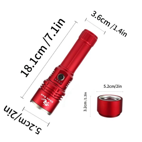 Shan Bao Red LED Flashlight - Zoomable, Rechargeable, 5000mAh Battery, High-Power Light Source for Outdoor Use, Ignites Fire, Includes USB Cable & Gift Box, Flashlight Rechargeable - Image 4