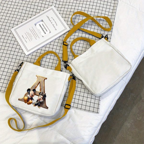 [DISNEY Crossbody Bag] DISNEY Large Capacity Crossbody Bag | White with Golden Lettering, Yellow Adjustable Strap, Durable Commuter & Travel Shoulder Bag for Women, Perfect Birthday Gift, Playful Design, Goldtoned Lettering, Mickey & Minnie Mouse - Image 18