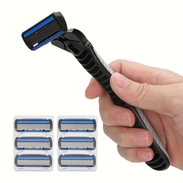 Men's 6-Layer Manual Razor Set with Non-Slip Metal Handle, Multiple Replacement Blades - Ideal for Beard and Mustache Trimming, Men's Grooming Kit|Sleek Razor Design|Durable Shaver Set, Beard Grooming Kit - Image 14