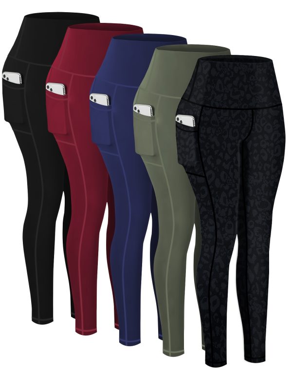 5-Pack Plus Size Sports Leggings For Women, High-Waisted Cropped Yoga Pants With Pockets, Fitness Running Compression Tights - Breathable & Moisture-Wicking Fabric - For Spring & Autumn - Ideal for Yoga, Running & Fitness - Perfect Gift for Active Women - Image 3