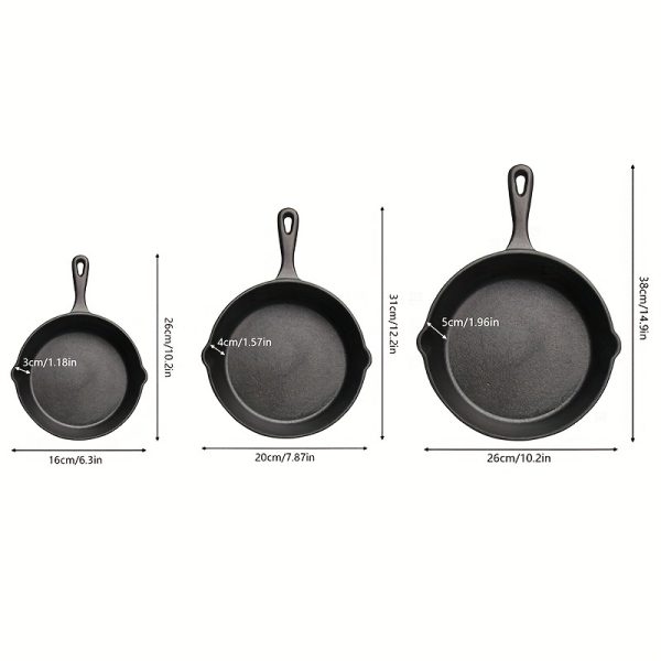 [Cast Iron Skillet] 3pcs/4pcs/5pcs Cast Iron Skillet Set | 6 Inch/8 Inch/10 Inch Cast Iron Frying Pan, Household Pan, Kitchen Accessories, Home Cook, Cast Iron Pan Without Coating Set - Image 6