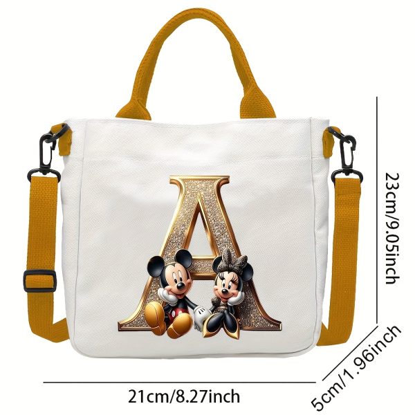 [DISNEY Crossbody Bag] DISNEY Large Capacity Crossbody Bag | White with Golden Lettering, Yellow Adjustable Strap, Durable Commuter & Travel Shoulder Bag for Women, Perfect Birthday Gift, Playful Design, Goldtoned Lettering, Mickey & Minnie Mouse - Image 3