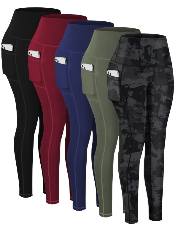 5-Pack Plus Size Sports Leggings For Women, High-Waisted Cropped Yoga Pants With Pockets, Fitness Running Compression Tights - Breathable & Moisture-Wicking Fabric - For Spring & Autumn - Ideal for Yoga, Running & Fitness - Perfect Gift for Active Women - Image 10