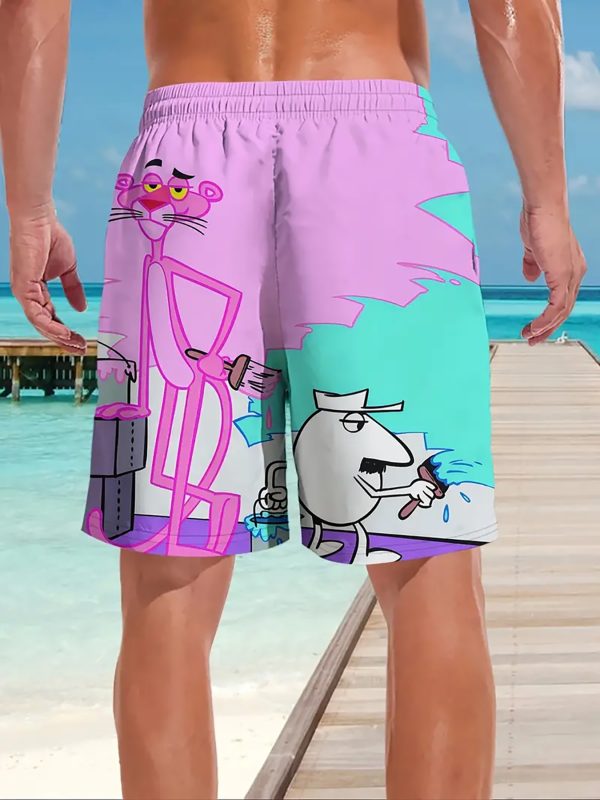 Men'S Summer Pink Leopard Pattern Print | Beach Shorts, Hawaiian Style, Tropical Palm Tree Print, Casual Quick Drying, 100% Polyester, Drawstring Waistband, Machine Washable, Beach Shorts - Image 2