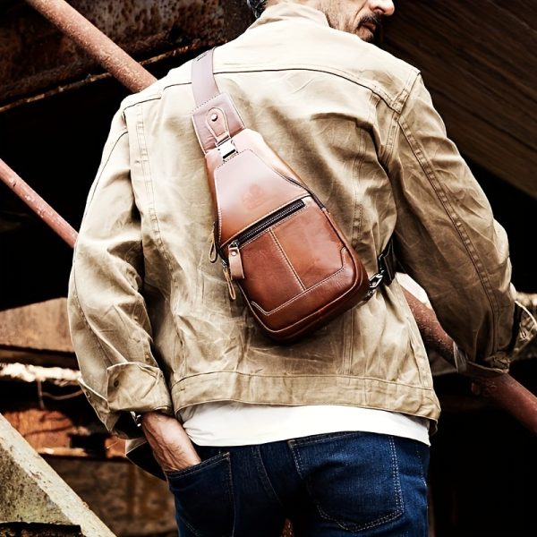 [New Leather Chest Bag] 2024 New Large Capacity Pure Leather Men's Chest Bag | First Layer Cowhide Crossbody Bag - Image 9