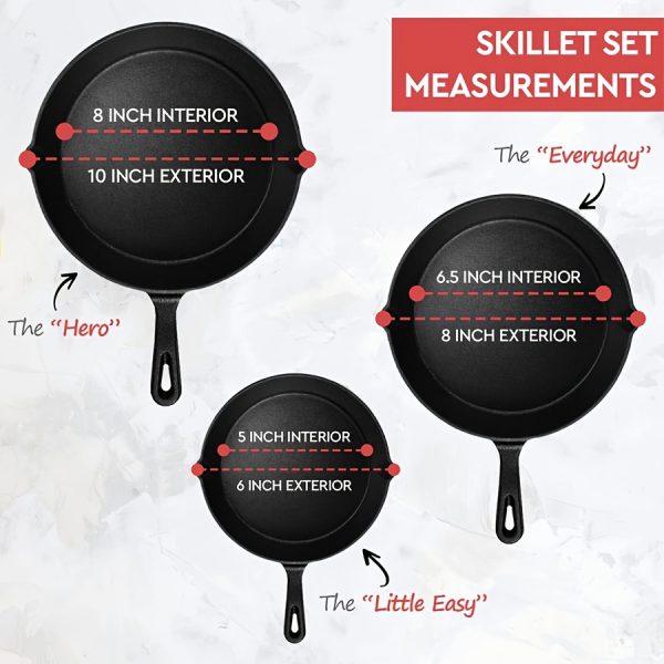 [Cast Iron Skillet] 3pcs/4pcs/5pcs Cast Iron Skillet Set | 6 Inch/8 Inch/10 Inch Cast Iron Frying Pan, Household Pan, Kitchen Accessories, Home Cook, Cast Iron Pan Without Coating Set - Image 7