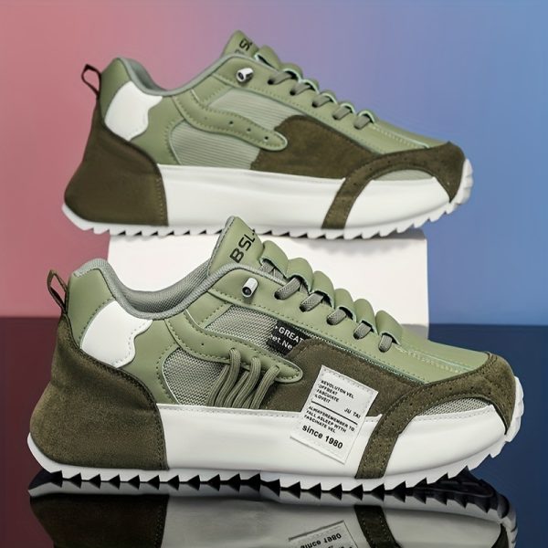 [Trendy Sneakers] Comfortable Plus Size Men's Casual Sneakers | Versatile Trendy Running Shoes with Mesh Ventilation, Olive Green & White Design, Lace-Up Closure for All Seasons, Comfortable Fabric Upper with PVC Sole - Image 8