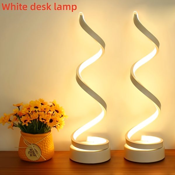 Bedside Table Lamp for Bedroom - 2/1 Pack Touch Lamp USB C Charging Ports, 3 Way Dimmable Modern Minimalist Dimmable Spiral Table Lamp for Living Room, Desk, LED Bulb Included (Black/White) - Image 2