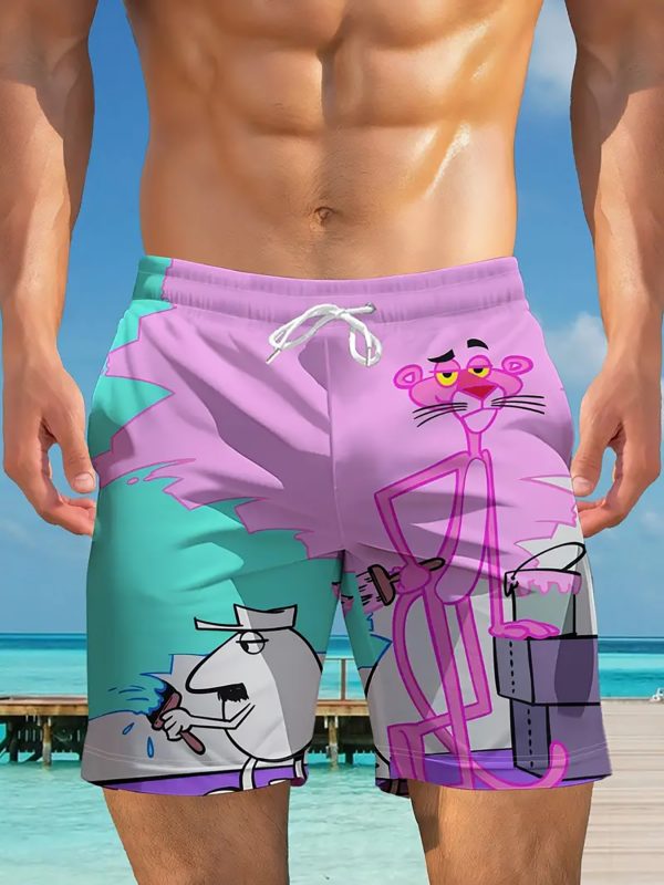 Men'S Summer Pink Leopard Pattern Print | Beach Shorts, Hawaiian Style, Tropical Palm Tree Print, Casual Quick Drying, 100% Polyester, Drawstring Waistband, Machine Washable, Beach Shorts - Image 3