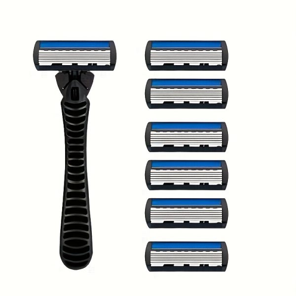 Men's 6-Layer Manual Razor Set with Non-Slip Metal Handle, Multiple Replacement Blades - Ideal for Beard and Mustache Trimming, Men's Grooming Kit|Sleek Razor Design|Durable Shaver Set, Beard Grooming Kit - Image 8