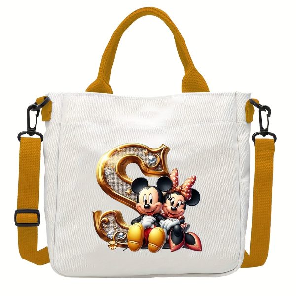 [DISNEY Crossbody Bag] DISNEY Large Capacity Crossbody Bag | White with Golden Lettering, Yellow Adjustable Strap, Durable Commuter & Travel Shoulder Bag for Women, Perfect Birthday Gift, Playful Design, Goldtoned Lettering, Mickey & Minnie Mouse - Image 26
