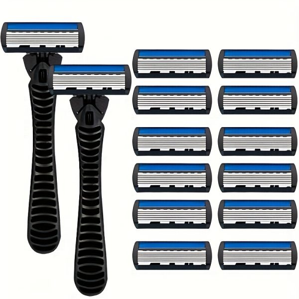 Men's 6-Layer Manual Razor Set with Non-Slip Metal Handle, Multiple Replacement Blades - Ideal for Beard and Mustache Trimming, Men's Grooming Kit|Sleek Razor Design|Durable Shaver Set, Beard Grooming Kit - Image 16
