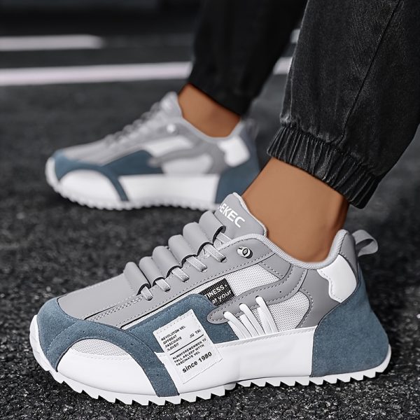 [Trendy Sneakers] Comfortable Plus Size Men's Casual Sneakers | Versatile Trendy Running Shoes with Mesh Ventilation, Olive Green & White Design, Lace-Up Closure for All Seasons, Comfortable Fabric Upper with PVC Sole - Image 2