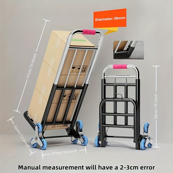 1pc Folding Trolley, with Wheel Design, Is Convenient for Climbing Stairs. It Is A Portable Aluminum Trolley with A Telescopic Handle And Rubber Wheels, Suitable for Moving, Shopping, Traveling And Office Use - Image 4