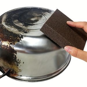 [Heavy-Duty Scouring Pad] Durable Heavy-Duty Diamond Sand Scouring Pad | Rust & Stain Remover for Kitchen Pots & Pans, Polyurethane Cleaning Sponge for Home & Dorm Use, Effective Scrubber