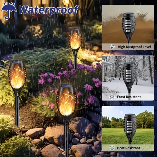 6/10pcs Outdoor Solar Torch Lights with Flickering Flame Effect, & Heat Resistant, Auto On/Off Solar Powered Path Lights for Garden, Lawn, Patio, Driveway Landscape Lighting, Solar Powered Outdoor Lights, Durable Plastic Body - Image 2