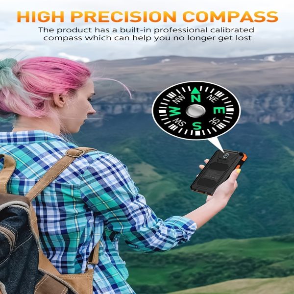 [Solar Power Bank 38800mAh]Outdoor USB-C Portable Charger with Flashlight & Compass | High Quality Solar Phone Charger for Camping Hiking Travel - Image 4