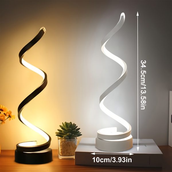 Bedside Table Lamp for Bedroom - 2/1 Pack Touch Lamp USB C Charging Ports, 3 Way Dimmable Modern Minimalist Dimmable Spiral Table Lamp for Living Room, Desk, LED Bulb Included (Black/White) - Image 3