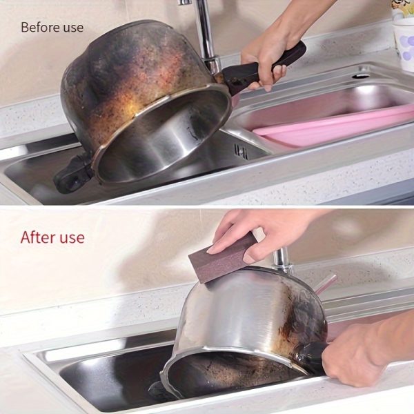 [Heavy-Duty Scouring Pad] Durable Heavy-Duty Diamond Sand Scouring Pad | Rust & Stain Remover for Kitchen Pots & Pans, Polyurethane Cleaning Sponge for Home & Dorm Use, Effective Scrubber - Image 7