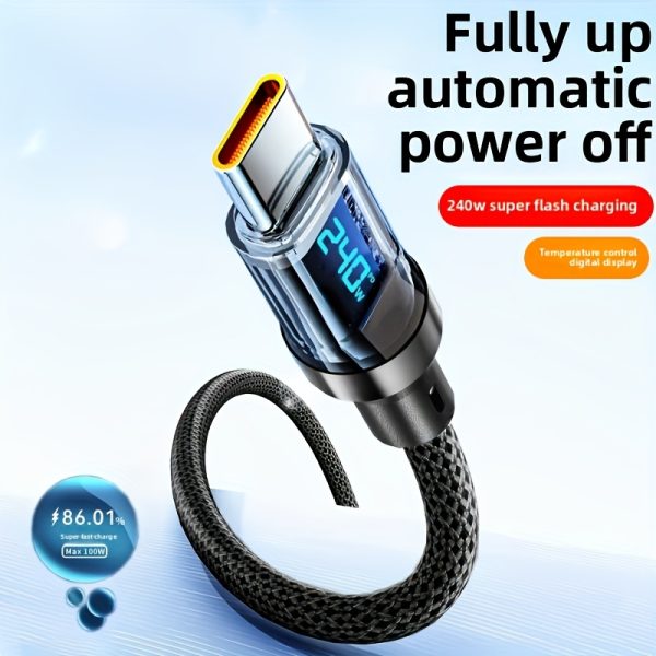 [Fast Charging Cable] PD240W 5A USB C Type-C Super Fast Charging Cable with LED Real-Time Display, Nylon Braided Data Cord for iPhone 16/15, Samsung, Xiaomi Redmi, OnePlus OPPO - Image 4