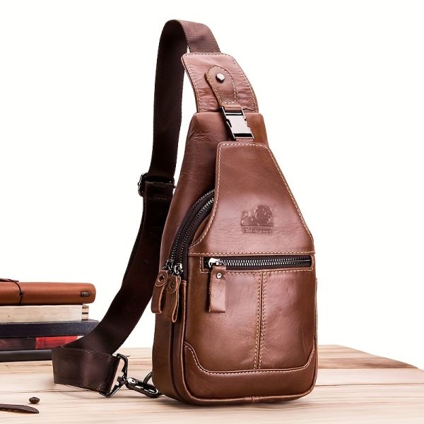 [New Leather Chest Bag] 2024 New Large Capacity Pure Leather Men's Chest Bag | First Layer Cowhide Crossbody Bag - Image 2