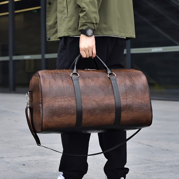 [Retro Duffel Bag] Durable Retro Crocodile-Textured Large Capacity Travel Duffel Bag | Unisex Vacation Luggage, Deep Brown/Black, Versatile Gift for Men & Women - Image 3