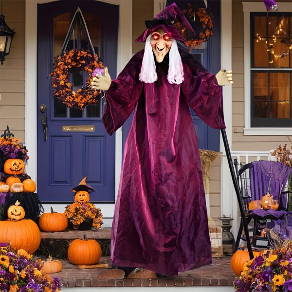 NEULRY Halloween Witch Figurine with Glowing Eyes & Red Mouth - Spooky Outdoor/Indoor Decor, Battery Operated (AAA Not Included) for Porch, Garden, or Themed Parties, Halloween Decorations - Image 2