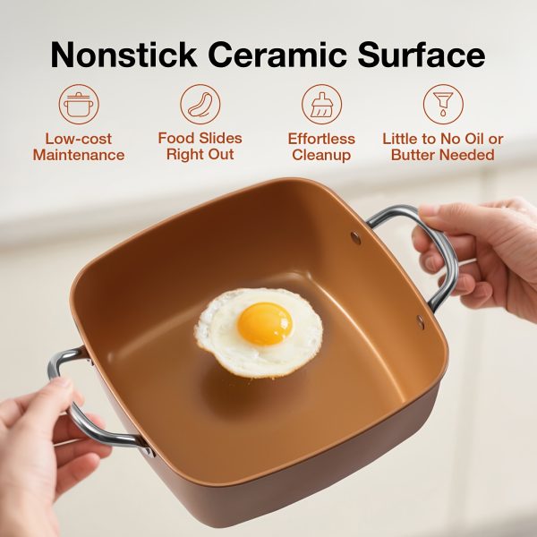 4pcs Fryer Set - Deep Square Pan, Fry Basket, Steamer Tray, saucepan lid- Dishwasher & Oven Safe, High Temperature Resistant Easy Clean Skillets, Restaurant Frying pan - Image 8